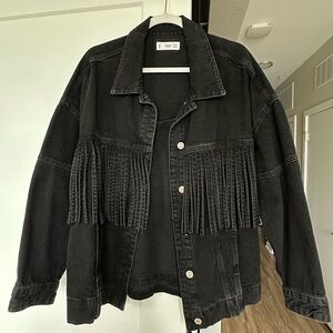 Mango Black Fringe Denim Jacket